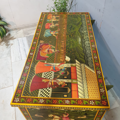 Indian Vintage Hand Painted Solid Wood Merchants Chest Storage Box 157x77x82 cm