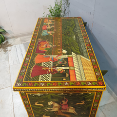 Indian Vintage Hand Painted Solid Wood Merchants Chest Storage Box 157x77x82 cm