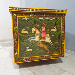 Indian Vintage Hand Painted Solid Wood Merchants Chest Storage Box 157x77x82 cm