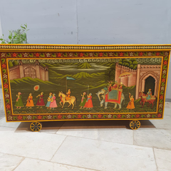 Indian Vintage Hand Painted Solid Wood Merchants Chest Storage Box 157x77x82 cm