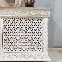 Handmade Indian Furniture Solid Hard Wood Carved 2 Doors Cabinet Sideboard 156x60x86 CM