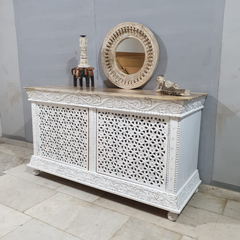 Handmade Indian Furniture Solid Hard Wood Carved 2 Doors Cabinet Sideboard 156x60x86 CM