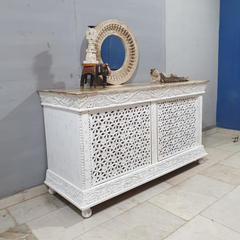 Handmade Indian Furniture Solid Hard Wood Carved 2 Doors Cabinet Sideboard 156x60x86 CM