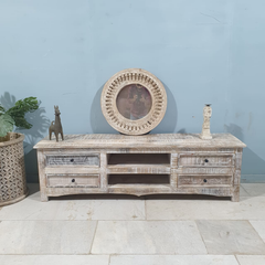 Handmade Indian Furniture Mango Wood Rustica Tv Unit in Natural 150x40x50 cm