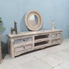 Handmade Indian Furniture Mango Wood Rustica Tv Unit in Natural 150x40x50 cm