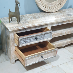 Handmade Indian Furniture Mango Wood Rustica Tv Unit in Natural 150x40x50 cm