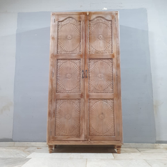 Indian Hand Carved Solid Wooden 2 Door Wardrobe Cabinet 110x45x220 cm