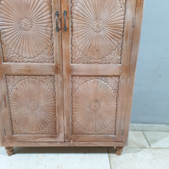 Indian Hand Carved Solid Wooden 2 Door Wardrobe Cabinet 110x45x220 cm