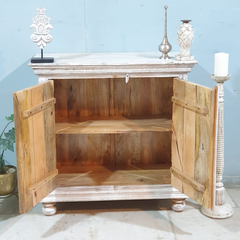 Indian Style Carved Solid Wood Cabinet Buffet 90X40X90 CM Whitewash