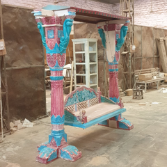 Indian Furniture Hand Carved Solid Hard Wood Swing Set