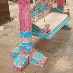 Indian Furniture Hand Carved Solid Hard Wood Swing Set