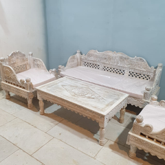 Indian Furniture Classic Hand Carved Traditional Sofa Set With Center Table D1