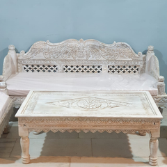 Indian Furniture Classic Hand Carved Traditional Sofa Set With Center Table D1