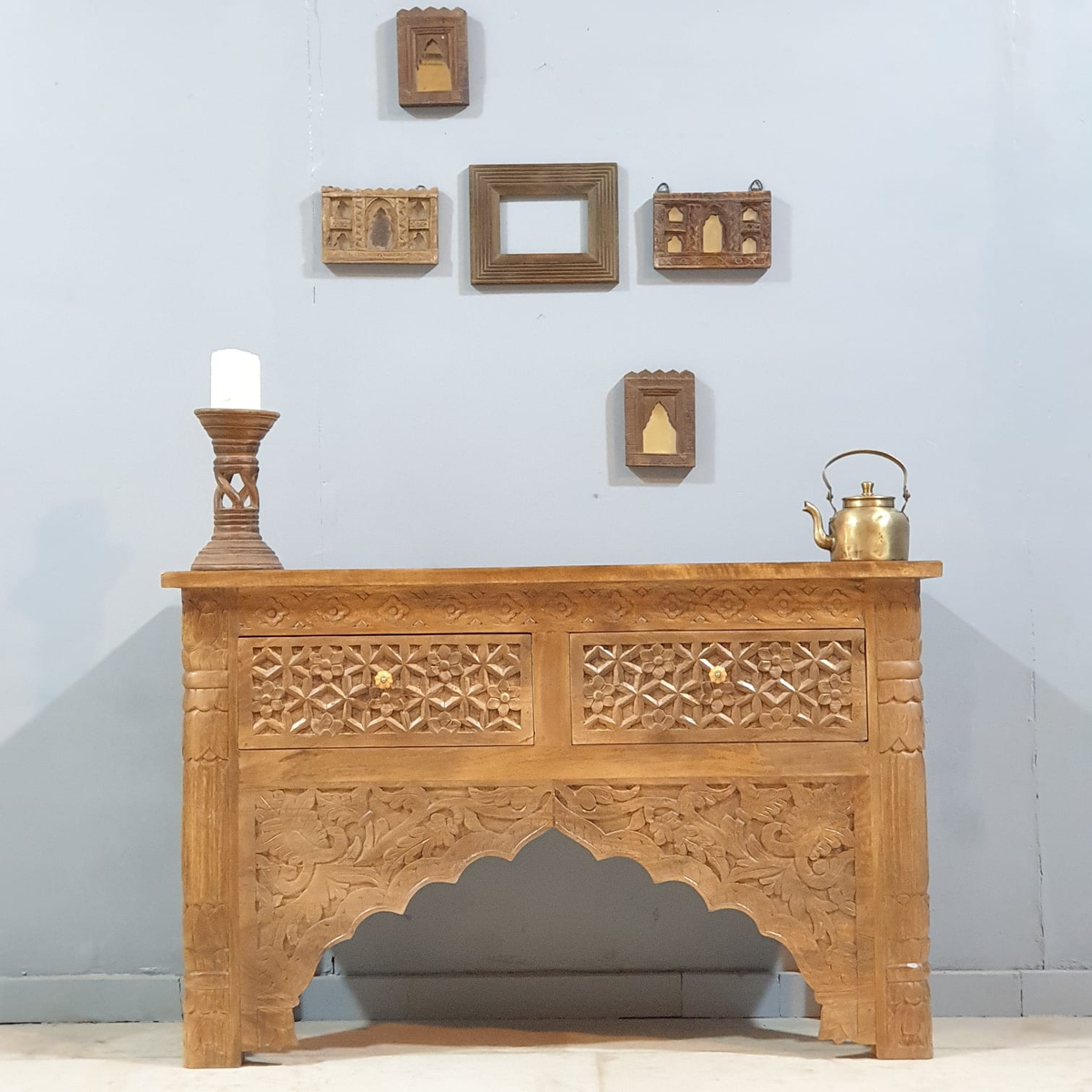 Indian Mehrab Hand Carved Solid Wood Console Table 120x40x76 cm