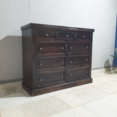 Indian Hand Carved Solid Wood Chest of Drawer Dresser Walnut D49