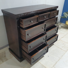 Indian Hand Carved Solid Wood Chest of Drawer Dresser Walnut D49