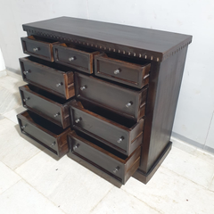 Indian Hand Carved Solid Wood Chest of Drawer Dresser Walnut D49