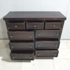 Indian Hand Carved Solid Wood Chest of Drawer Dresser Walnut D49