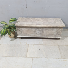 Indian Hand Carved Solid Wood Blanket Box Rustic C23