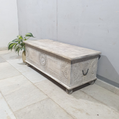 Indian Hand Carved Solid Wood Blanket Box Rustic C23
