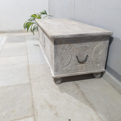 Indian Hand Carved Solid Wood Blanket Box Rustic C23