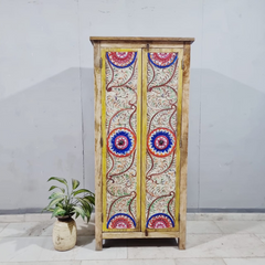Floral Hand Carved Hand Painted Solid Wood Cupboard Wardrobe D117
