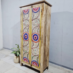Floral Hand Carved Hand Painted Solid Wood Cupboard Wardrobe D117