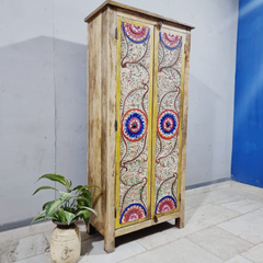 Floral Hand Carved Hand Painted Solid Wood Cupboard Wardrobe D117