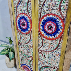 Floral Hand Carved Hand Painted Solid Wood Cupboard Wardrobe D117
