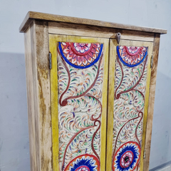 Floral Hand Carved Hand Painted Solid Wood Cupboard Wardrobe D117