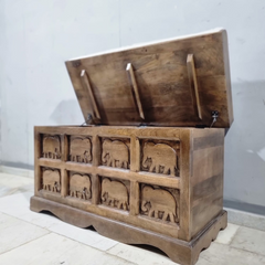 Hand Carved Elephant Design Solid Wood Storage Chest With Seat C25