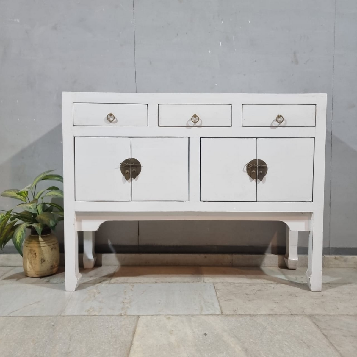Ethereal Whites Handmade Solid Mango Wood Console Hall Table in White 49