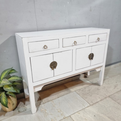Ethereal Whites Handmade Solid Mango Wood Console Hall Table in White 49