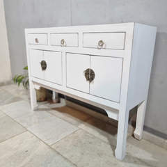 Ethereal Whites Handmade Solid Mango Wood Console Hall Table in White 49