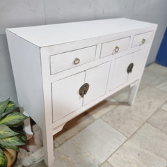 Ethereal Whites Handmade Solid Mango Wood Console Hall Table in White 49