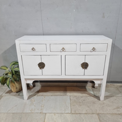 Ethereal Whites Handmade Solid Mango Wood Console Hall Table in White 49