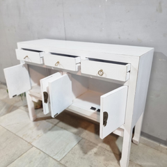 Ethereal Whites Handmade Solid Mango Wood Console Hall Table in White 49