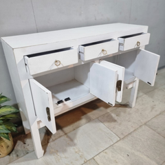 Ethereal Whites Handmade Solid Mango Wood Console Hall Table in White 49