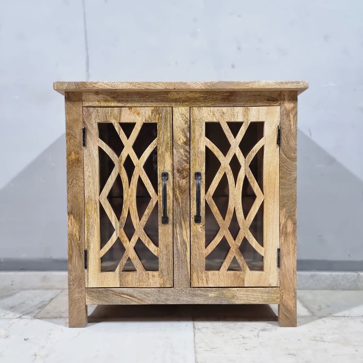 French Arch Style Mango Wood Glass Door Cabinet D106