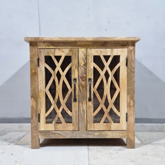 French Arch Style Mango Wood Glass Door Cabinet D106