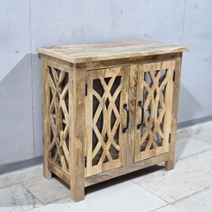 French Arch Style Mango Wood Glass Door Cabinet D106