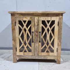 French Arch Style Mango Wood Glass Door Cabinet D106