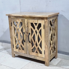 French Arch Style Mango Wood Glass Door Cabinet D106