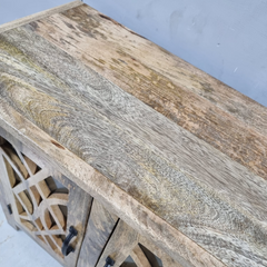 French Arch Style Mango Wood Glass Door Cabinet D106