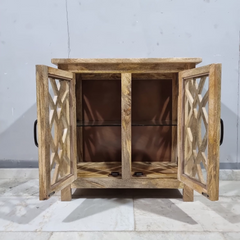 French Arch Style Mango Wood Glass Door Cabinet D106