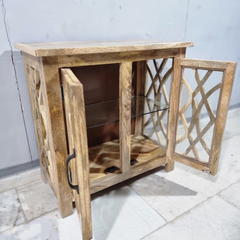 French Arch Style Mango Wood Glass Door Cabinet D106