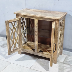 French Arch Style Mango Wood Glass Door Cabinet D106