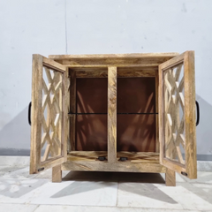 French Arch Style Mango Wood Glass Door Cabinet D106