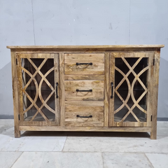 French Arch Style Mango Wood Glass Door Buffet Sideboard C40