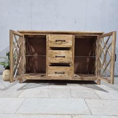 French Arch Style Mango Wood Glass Door Buffet Sideboard C40